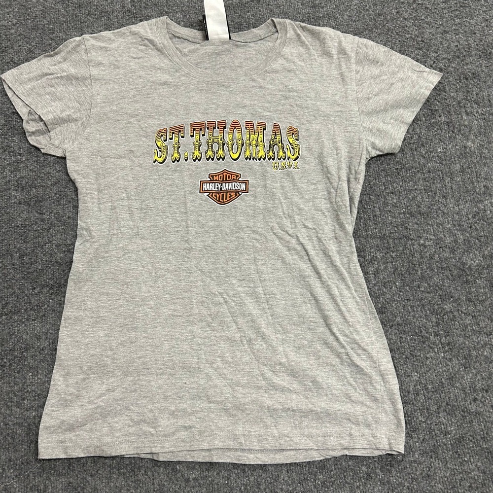 Harley-Davidson T-Shirt Womens XL Gray St. Thomas USVI Graphic Slim Fit Cotton
